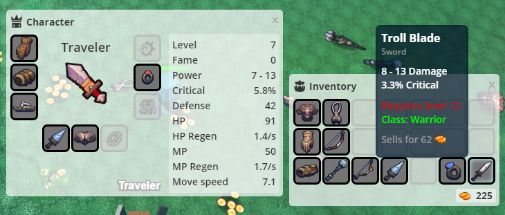 Hordes.io Alpha 17 item-update interface