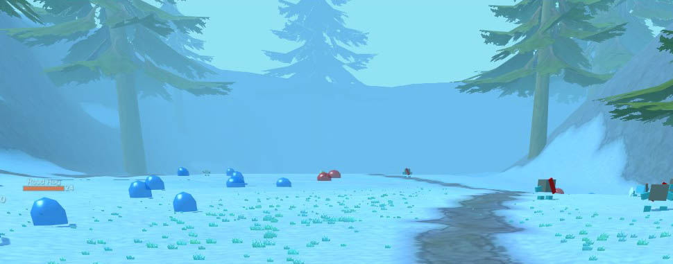 Snow-covered Hordes.io Alpha landscape during the Christmas event