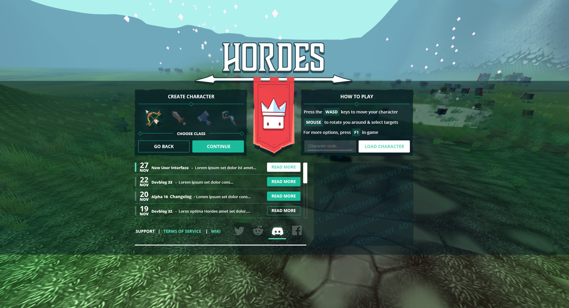 Hordes.io login screen proposal